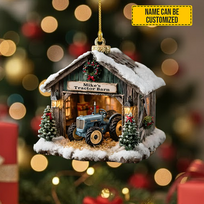 Personalized Tractor Barn Christmas Ornament