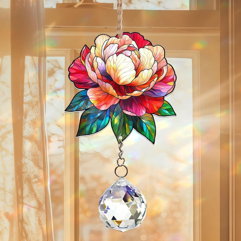 Peony Suncatcher Acrylic Hanging Sign Crystal