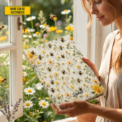 Personalized Bee & Daisy Leather Journal