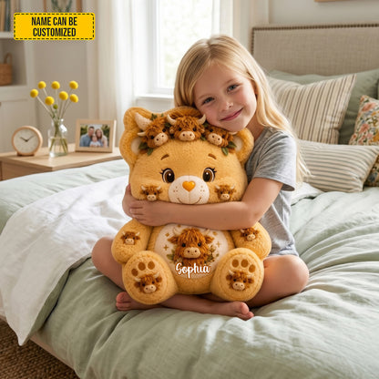 Personalized Highland Cow Bear Pillow