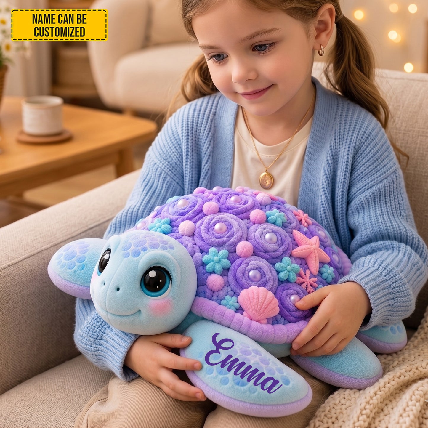 Personalized Floral Sea Turtle Shaped Pillow