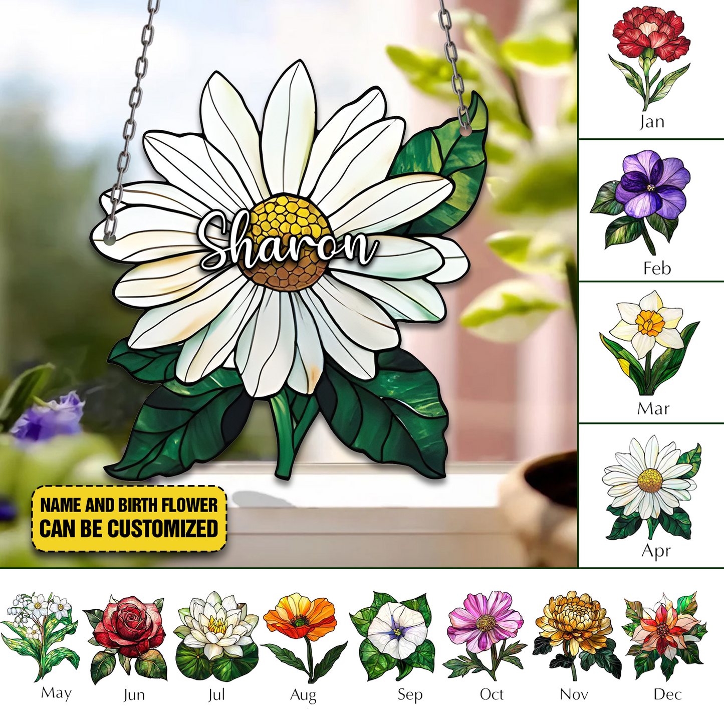 Birth Month Flower Acrylic Window- Hanging Decor