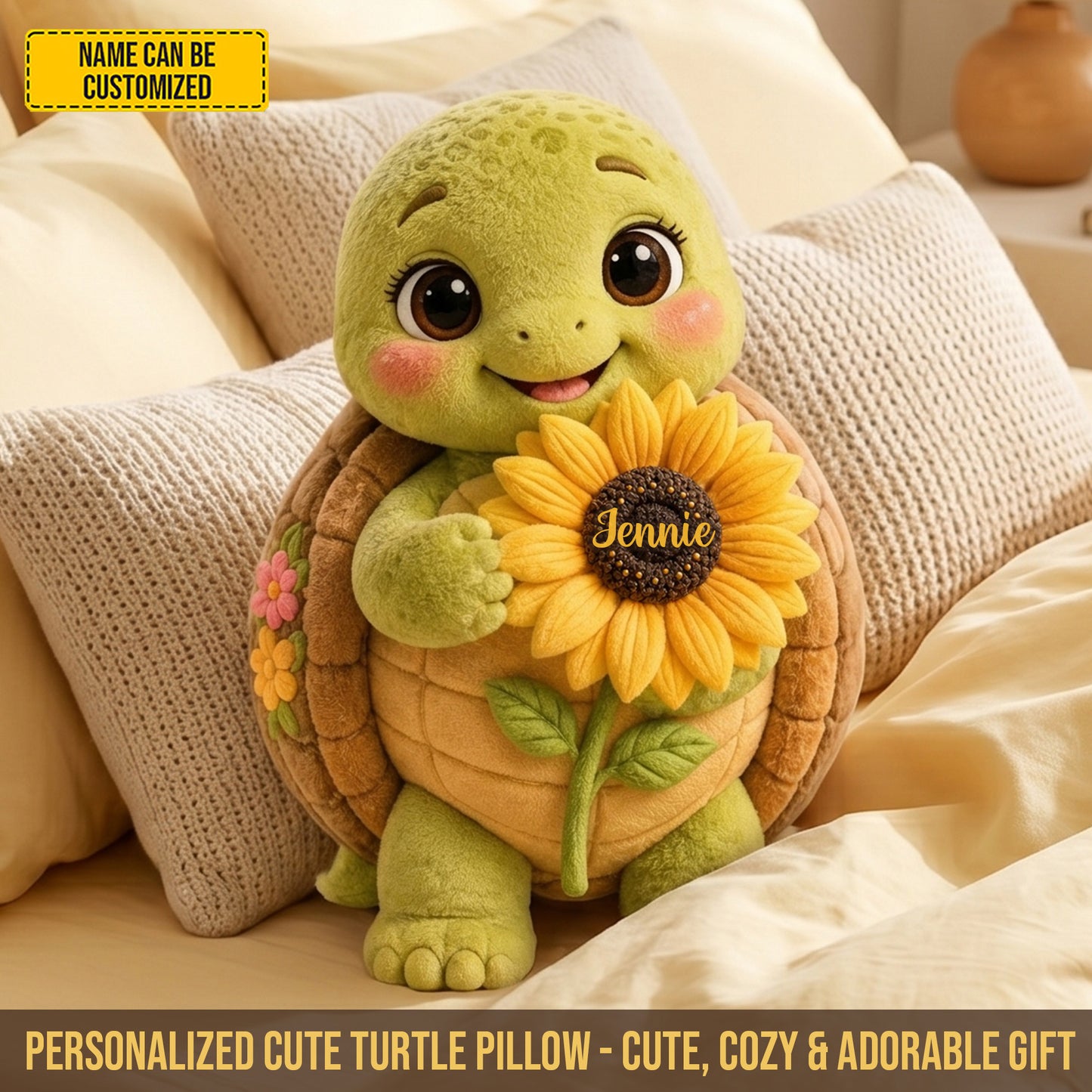 Personalized Little Sunshine Turtle & Turtle Custom Shaped Pillow