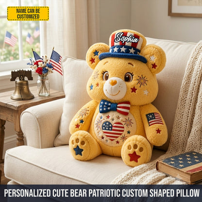 Personalized Cute Bear Patriotic Custom Shaped Pillow