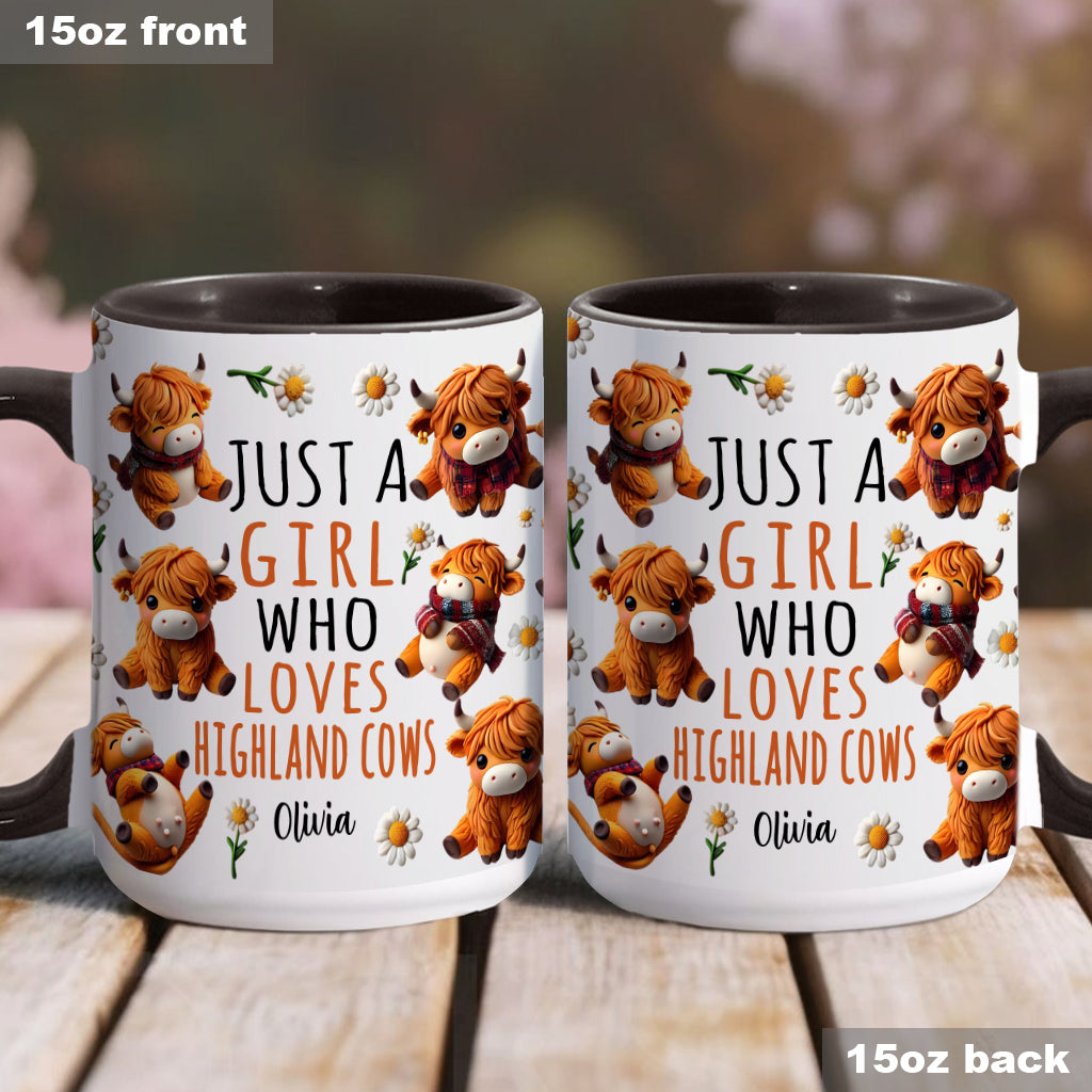 Just A Girl Who Loves Highland Cows - Personalized Highland Cow Accent Mug