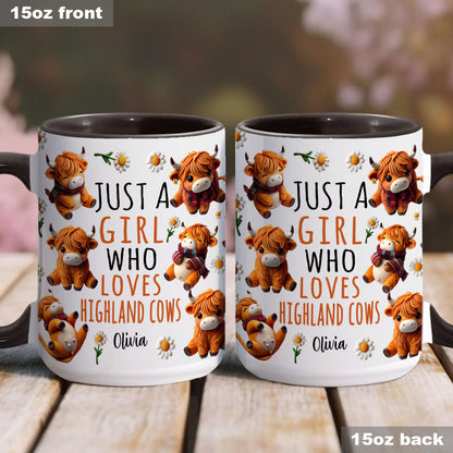 Just A Girl Who Loves Highland Cows - Personalized Highland Cow Accent Mug