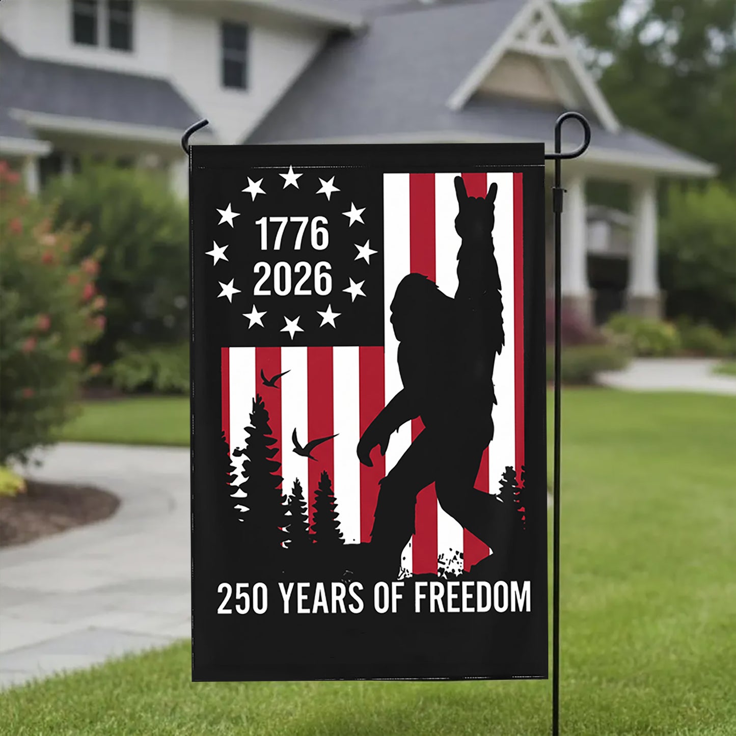 Personalized Bigfoot American Freedom Garden Flag