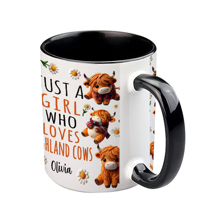 Just A Girl Who Loves Highland Cows - Personalized Highland Cow Accent Mug