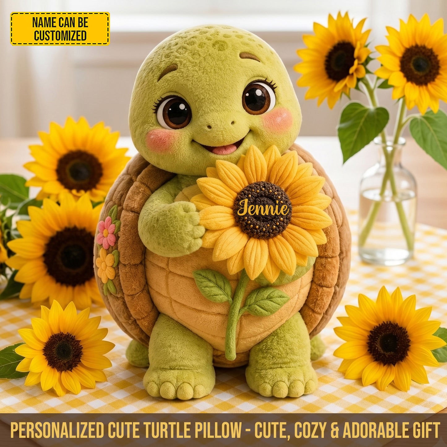 Personalized Little Sunshine Turtle & Turtle Custom Shaped Pillow