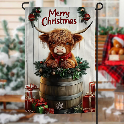 Merry Christmas Highland Cow Garden Flag