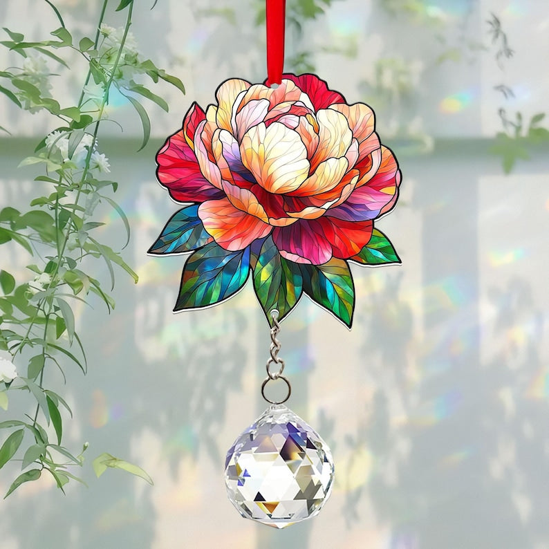 Peony Suncatcher Acrylic Hanging Sign Crystal