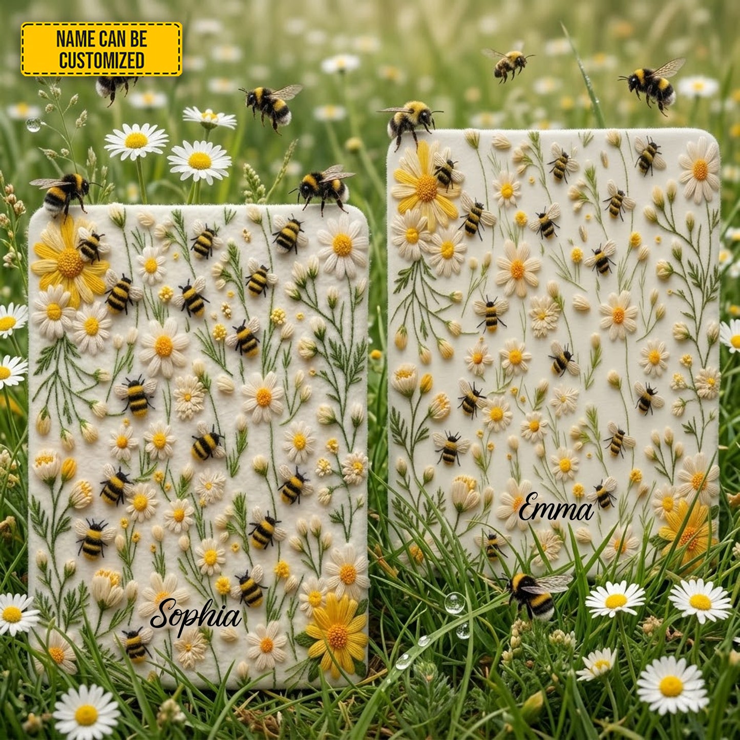Personalized Bee & Daisy Leather Journal