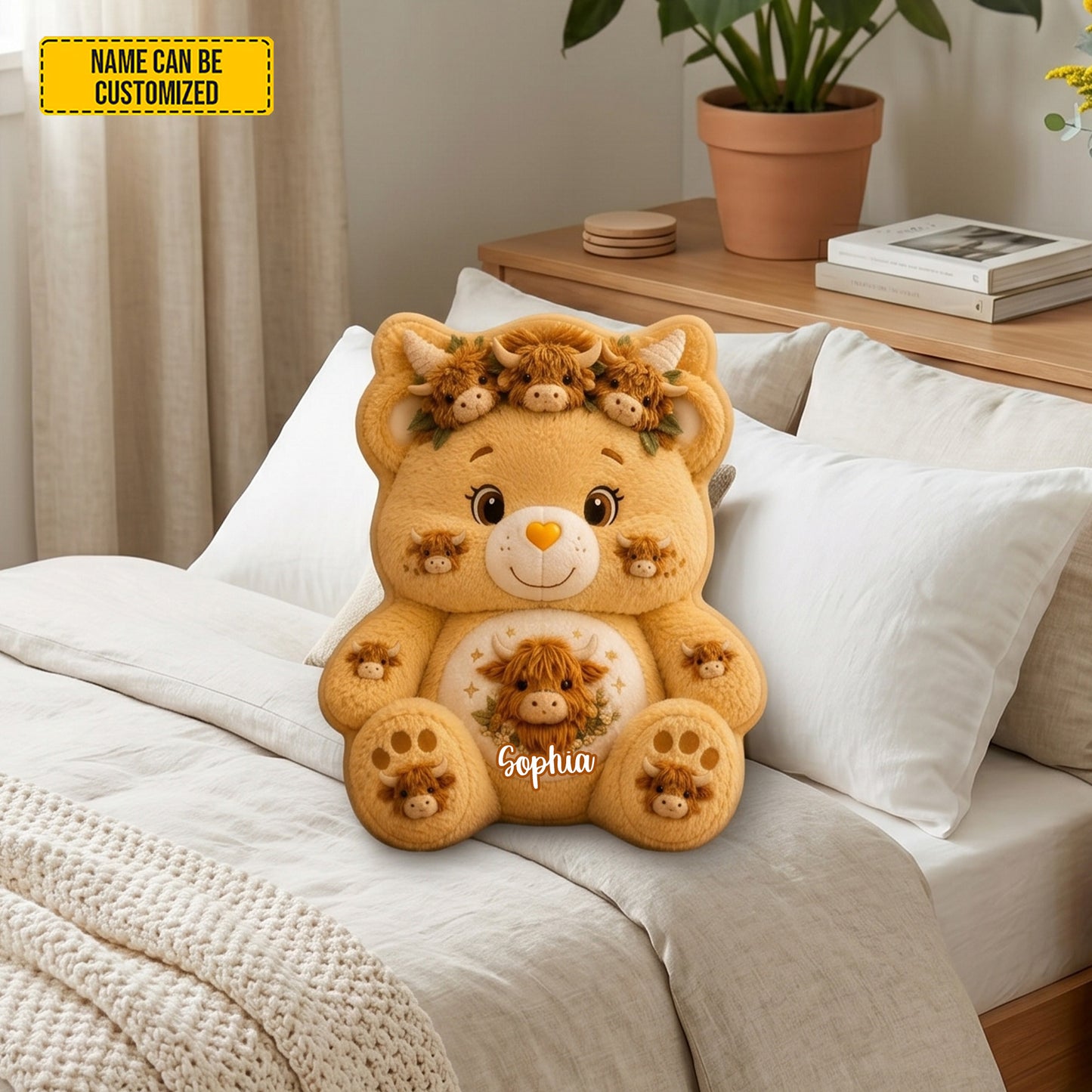 Personalized Highland Cow Bear Pillow