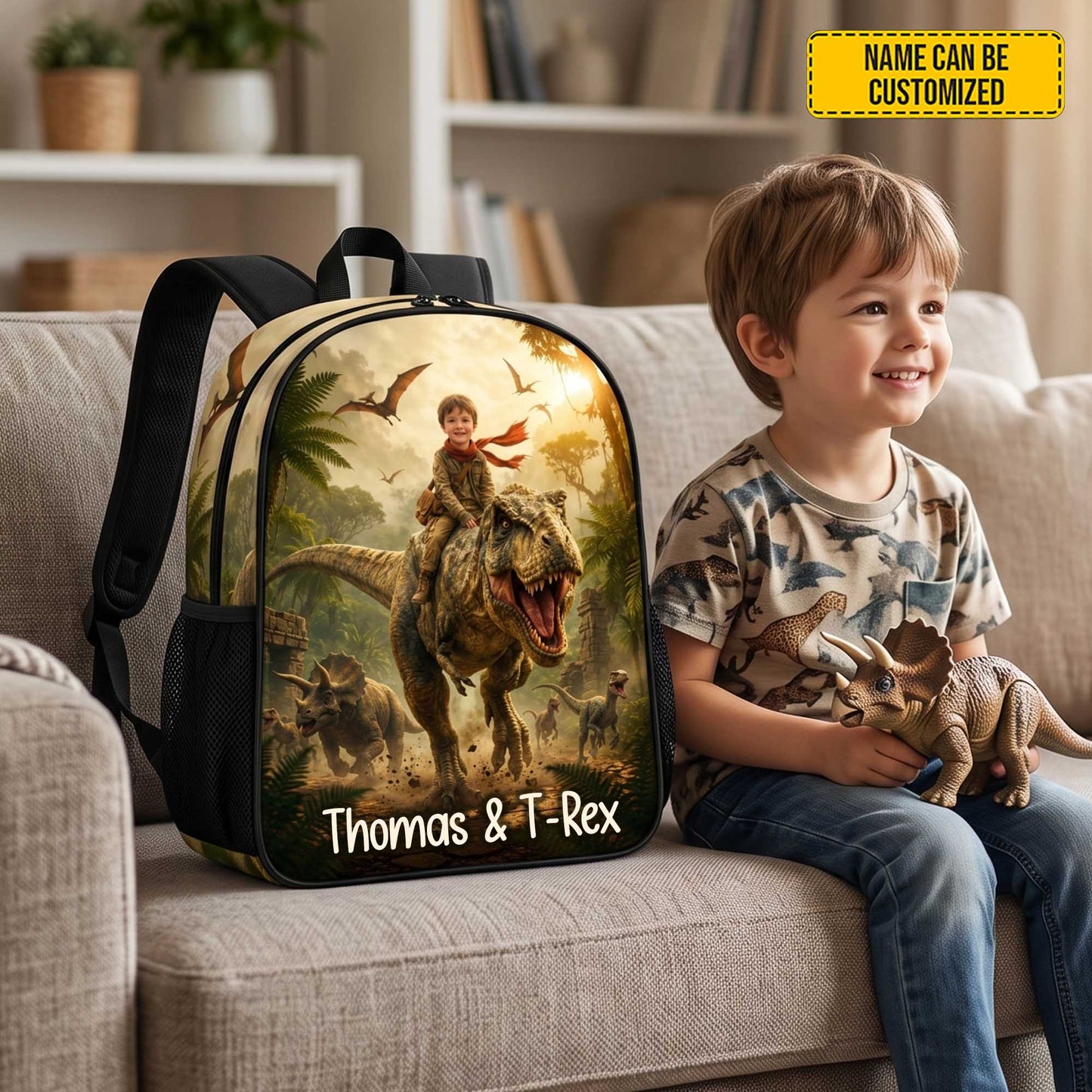 Personalized Dinosaur Adventure Photo Kids Backpack