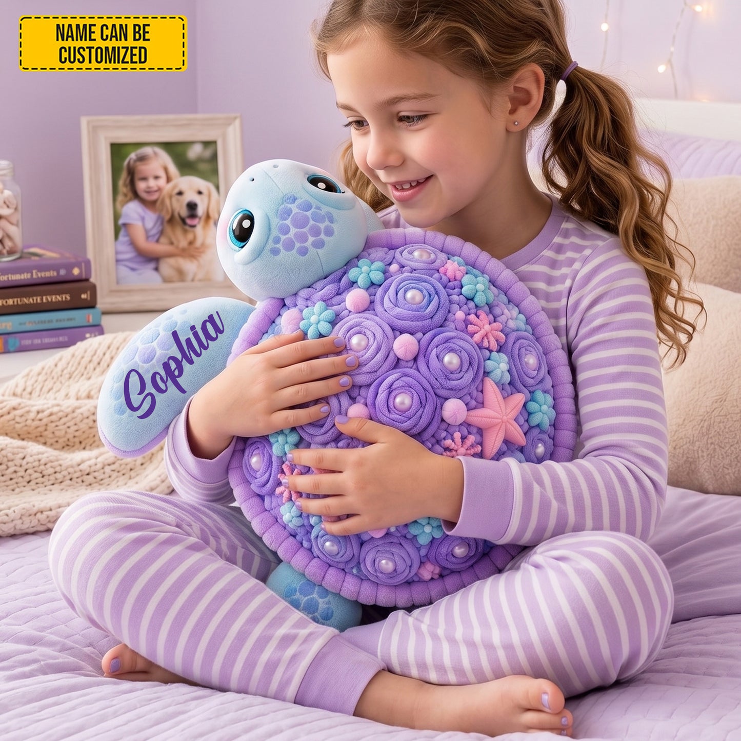 Personalized Floral Sea Turtle Shaped Pillow