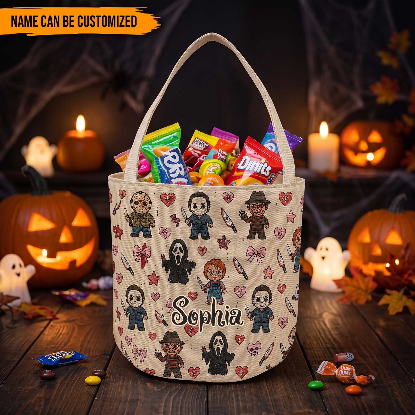 Personalized Cute Horror Characters Halloween Trick or Treat Candy Basket