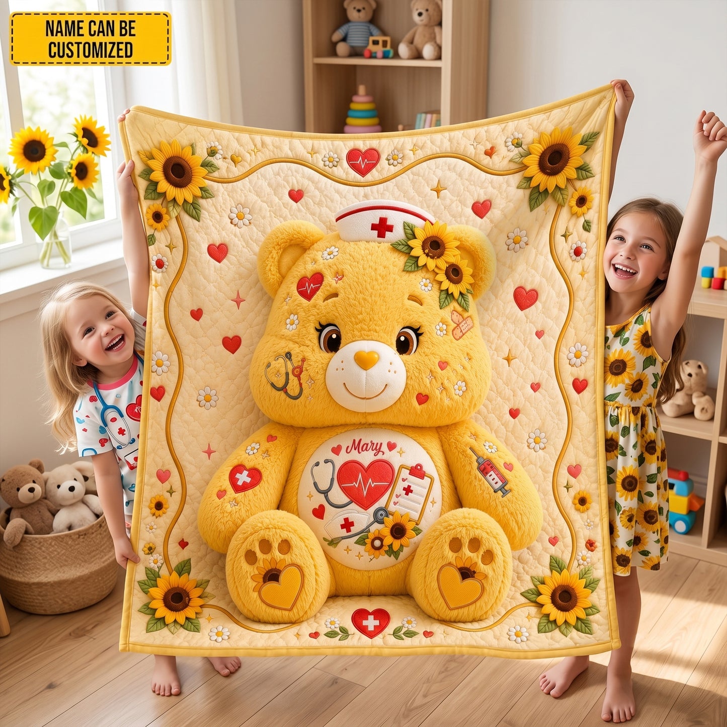 Personalized Cute Nurse Bear Blanket