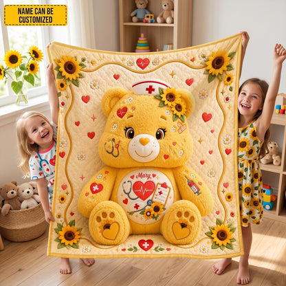 Personalized Cute Nurse Bear Blanket