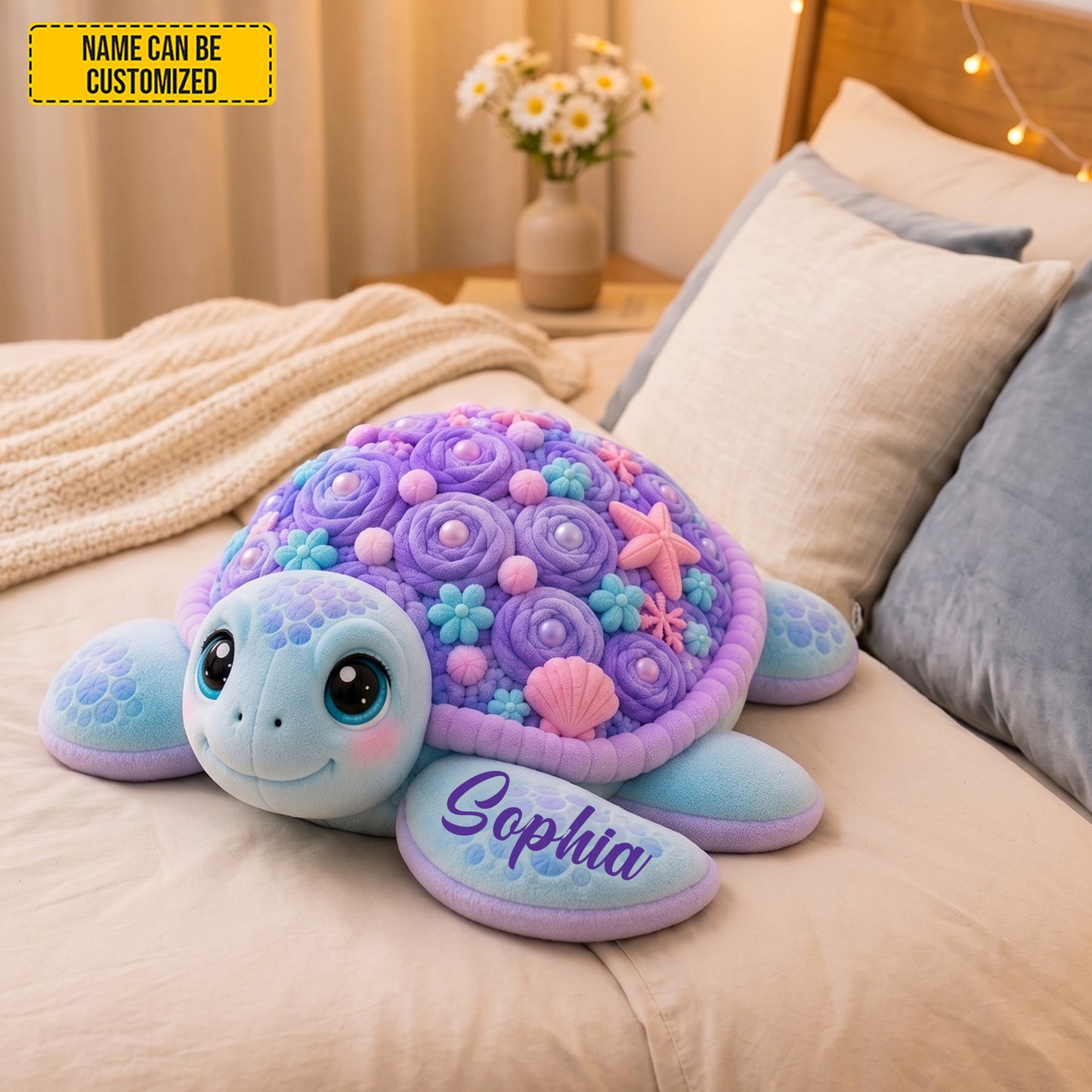 Personalized Floral Sea Turtle Shaped Pillow