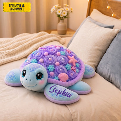 Personalized Floral Sea Turtle Shaped Pillow