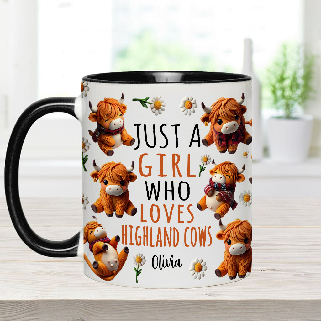 Just A Girl Who Loves Highland Cows - Personalized Highland Cow Accent Mug
