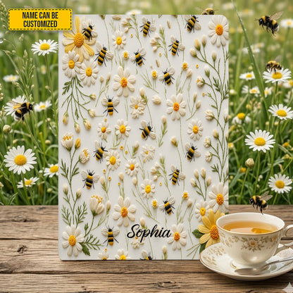 Personalized Bee & Daisy Leather Journal