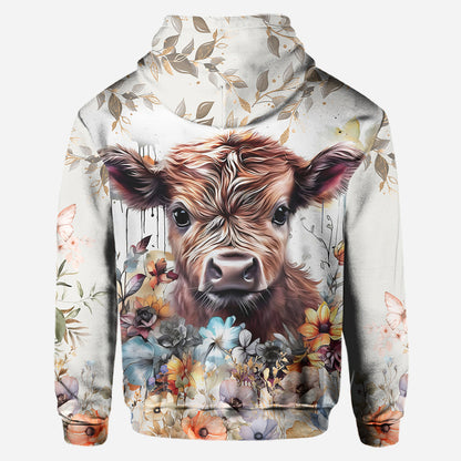 Highland Cow Floral - Personalized Hoodie and Leggings
