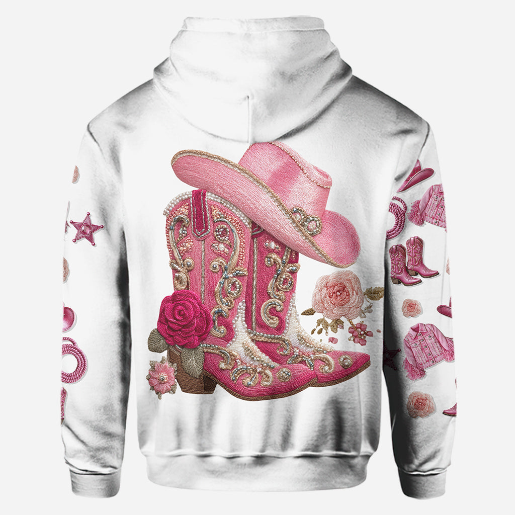 Cowgirl Boots Flowers - Personalized Hoodie and Leggings