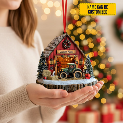 Personalized Barn & Tractor Christmas Ornament