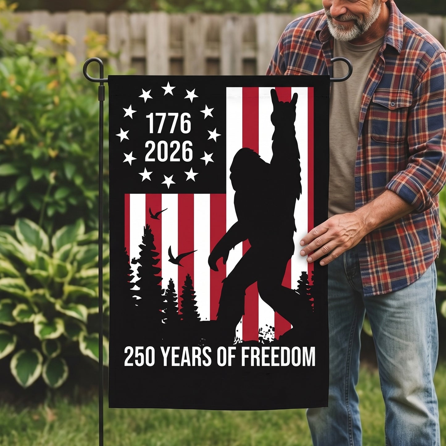 Personalized Bigfoot American Freedom Garden Flag