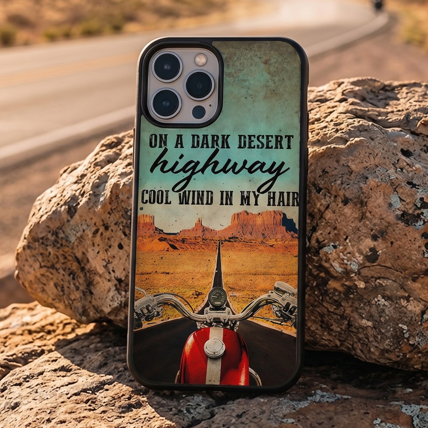 On A Dark Desert Biker Phone Case
