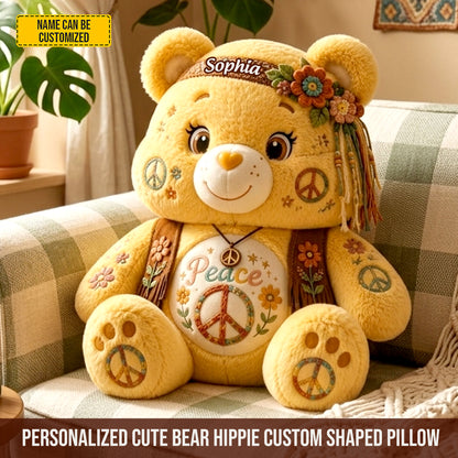 Personalized Cute Bear Hippie Custom Shaped Pillow