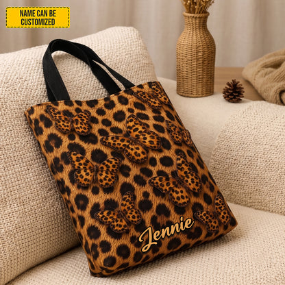 Personalized Leopard Butterfly Tote Bag