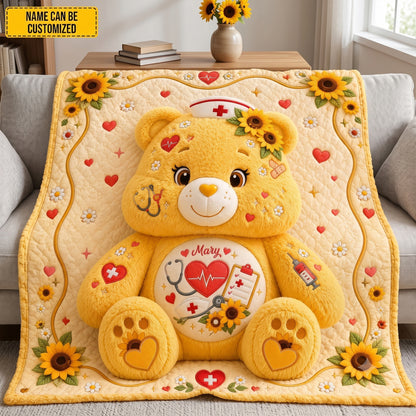 Personalized Cute Nurse Bear Blanket