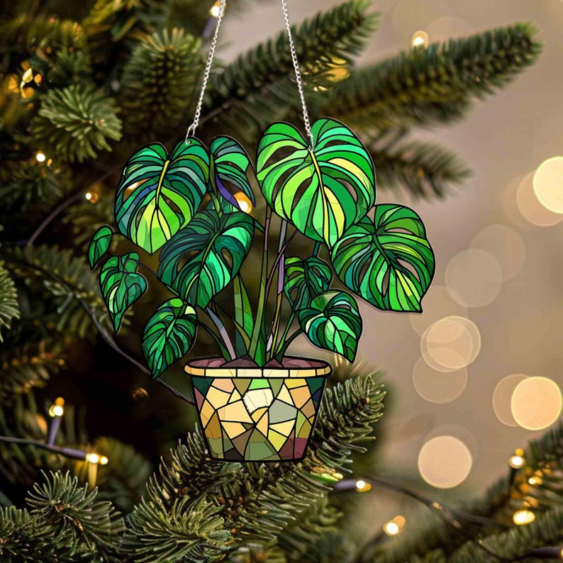 Monstera Leaves Window Decor, Flowers Acrylic Window Hanging