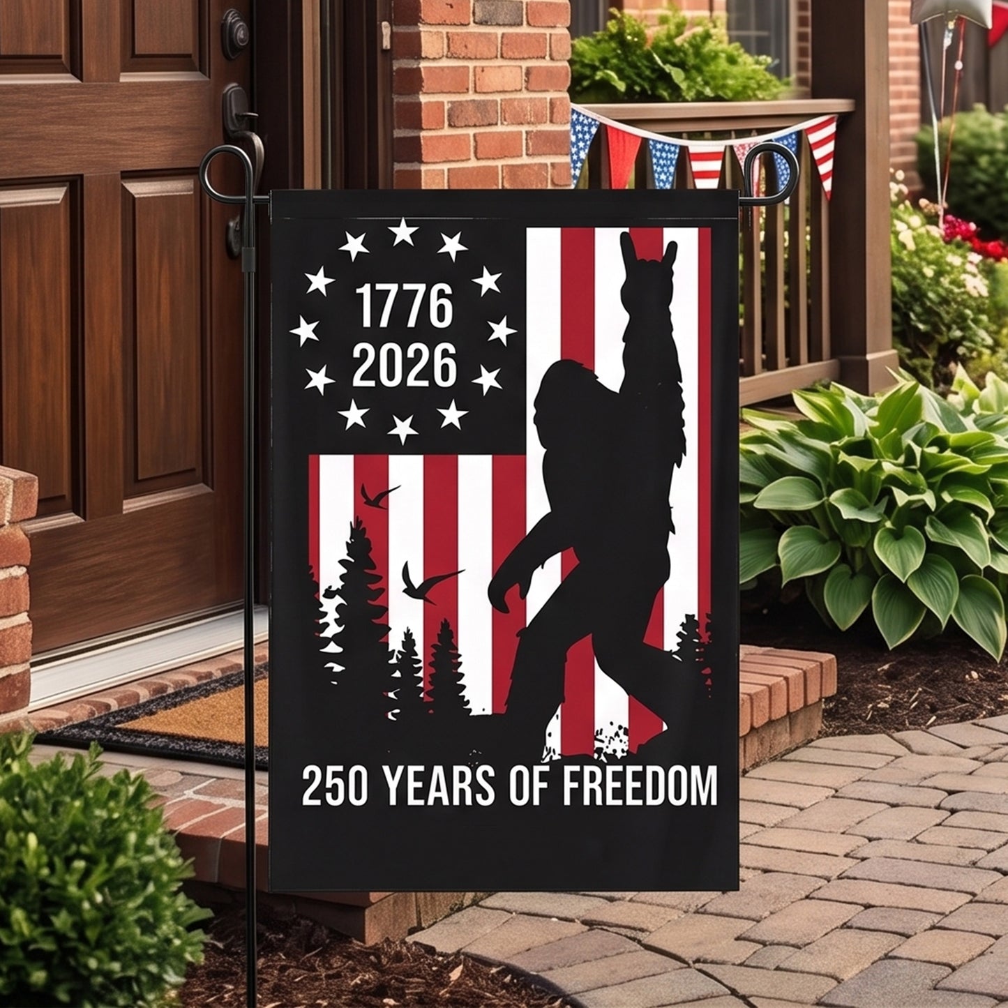 Personalized Bigfoot American Freedom Garden Flag