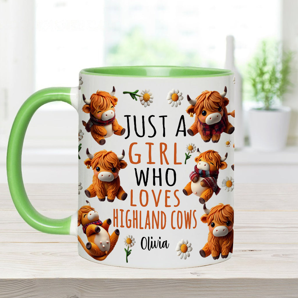 Just A Girl Who Loves Highland Cows - Personalized Highland Cow Accent Mug