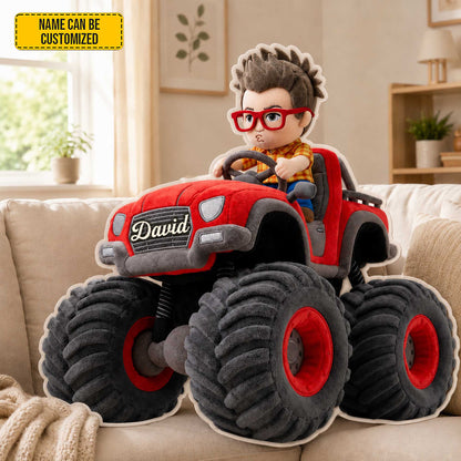 Personalized Monster Truck Adventure Photo Shape Pillow