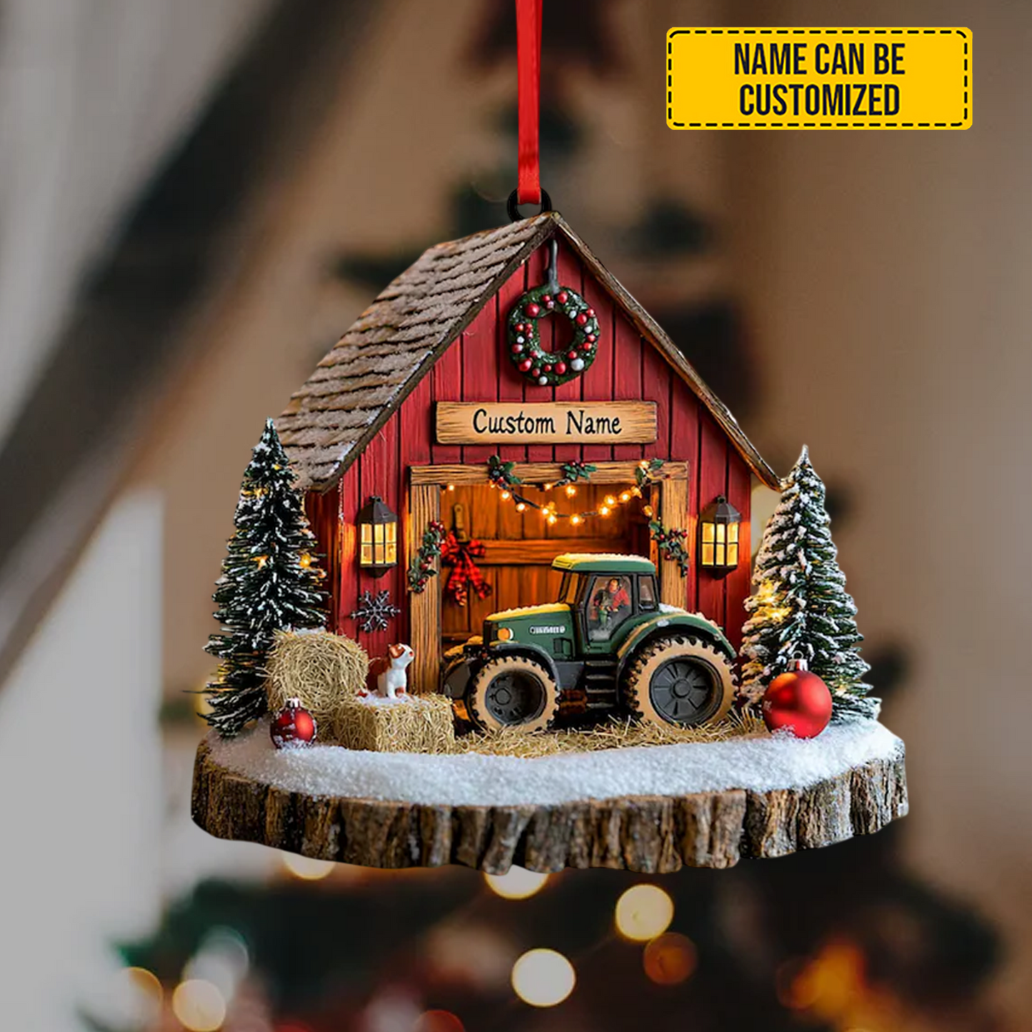 Personalized Barn & Tractor Christmas Ornament