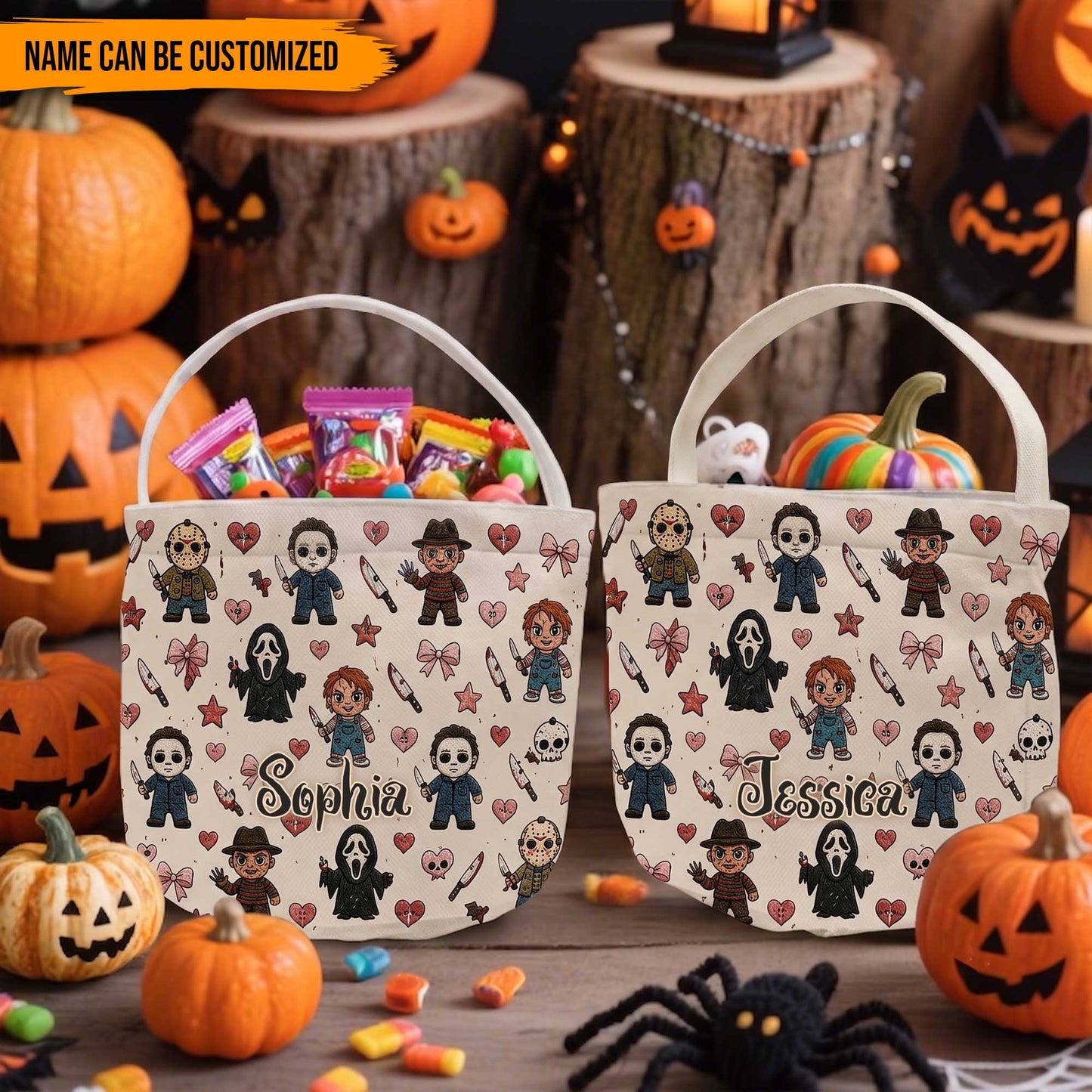 Personalized Cute Horror Characters Halloween Trick or Treat Candy Basket