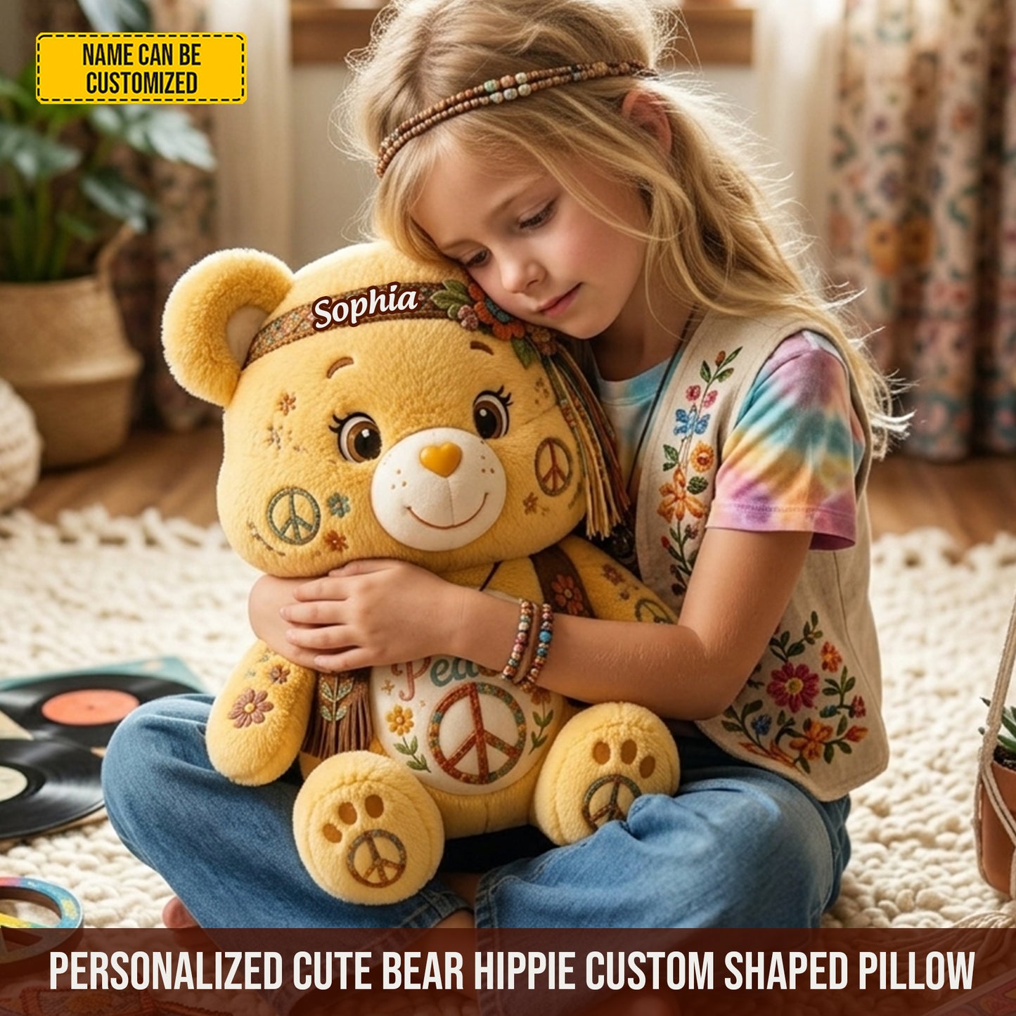 Personalized Cute Bear Hippie Custom Shaped Pillow