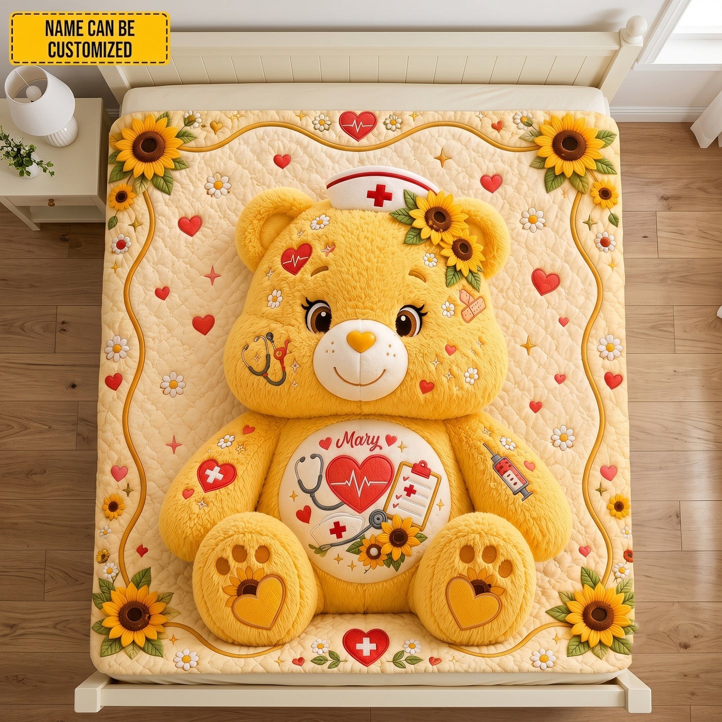 Personalized Cute Nurse Bear Blanket