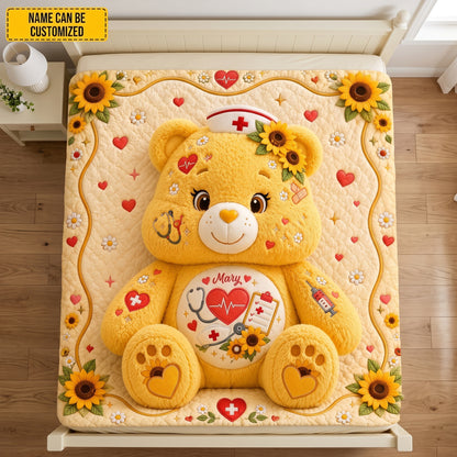 Personalized Cute Nurse Bear Blanket