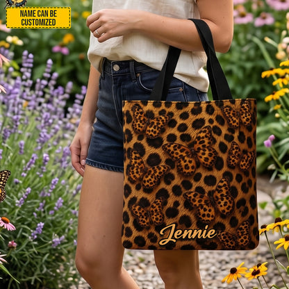 Personalized Leopard Butterfly Tote Bag