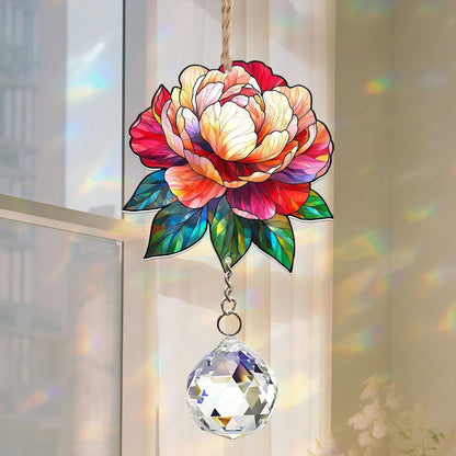 Peony Suncatcher Acrylic Hanging Sign Crystal