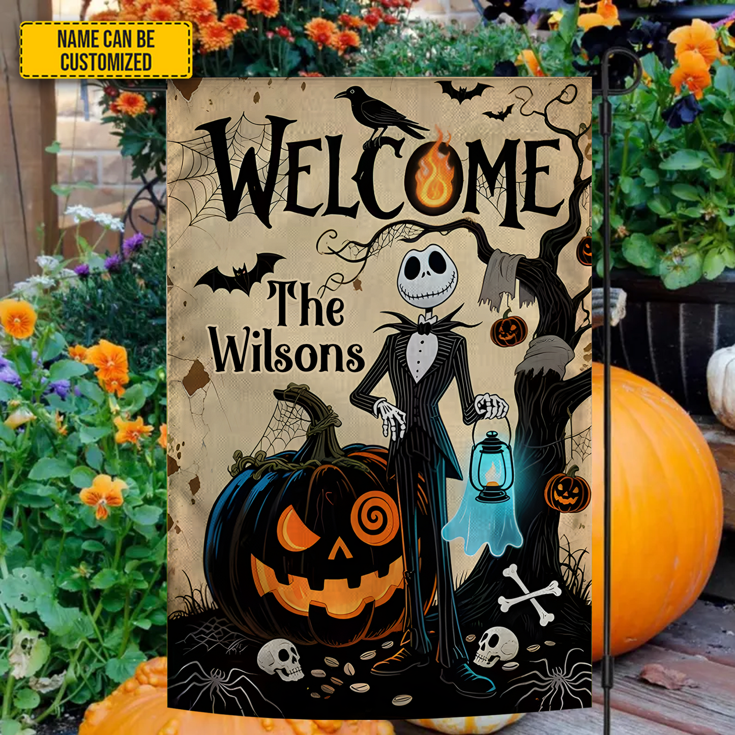 Halloween Skull Gothic - Personalized Halloween Garden Flag, House Flag