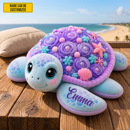 Personalized Floral Sea Turtle Shaped Pillow