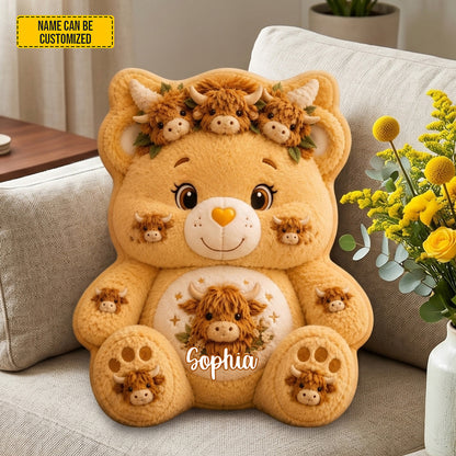 Personalized Highland Cow Bear Pillow