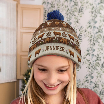 Personalized Cute Highland Cow Beanie Hat