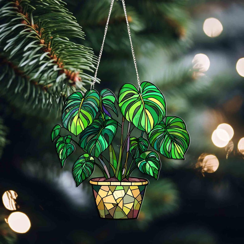 Monstera Leaves Window Decor, Flowers Acrylic Window Hanging